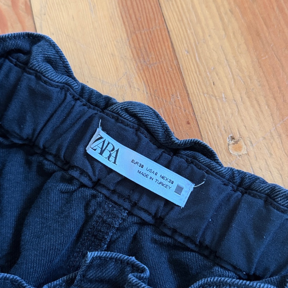 Zara Paperbag Waist‎ Black Denim Jeans 6 - Picture 3 of 6